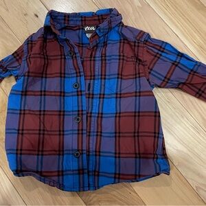 Tea Collection Kids Plaid Button Down Shirt - Burgundy and Blue